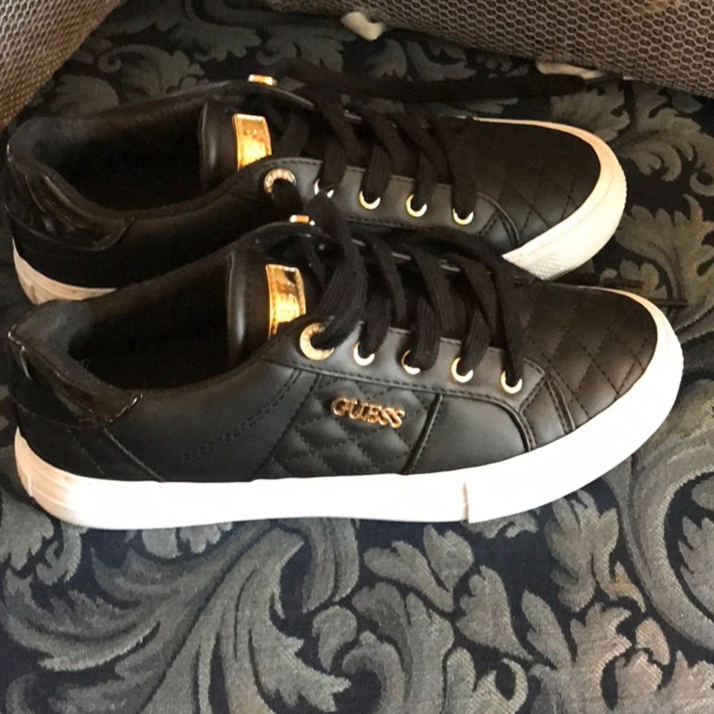 Guess Black and Gold Quilted Sneakers. Size 7 M. NWT!